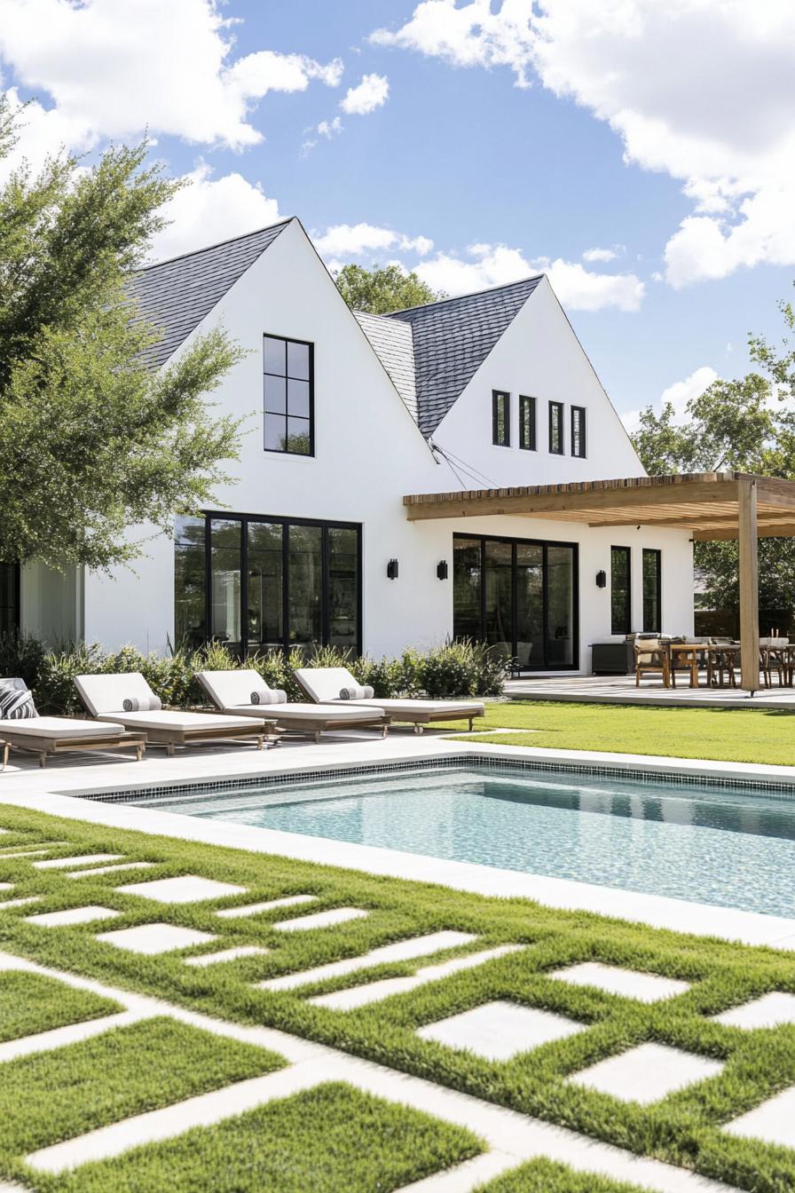 Modern home with a pool and lawn