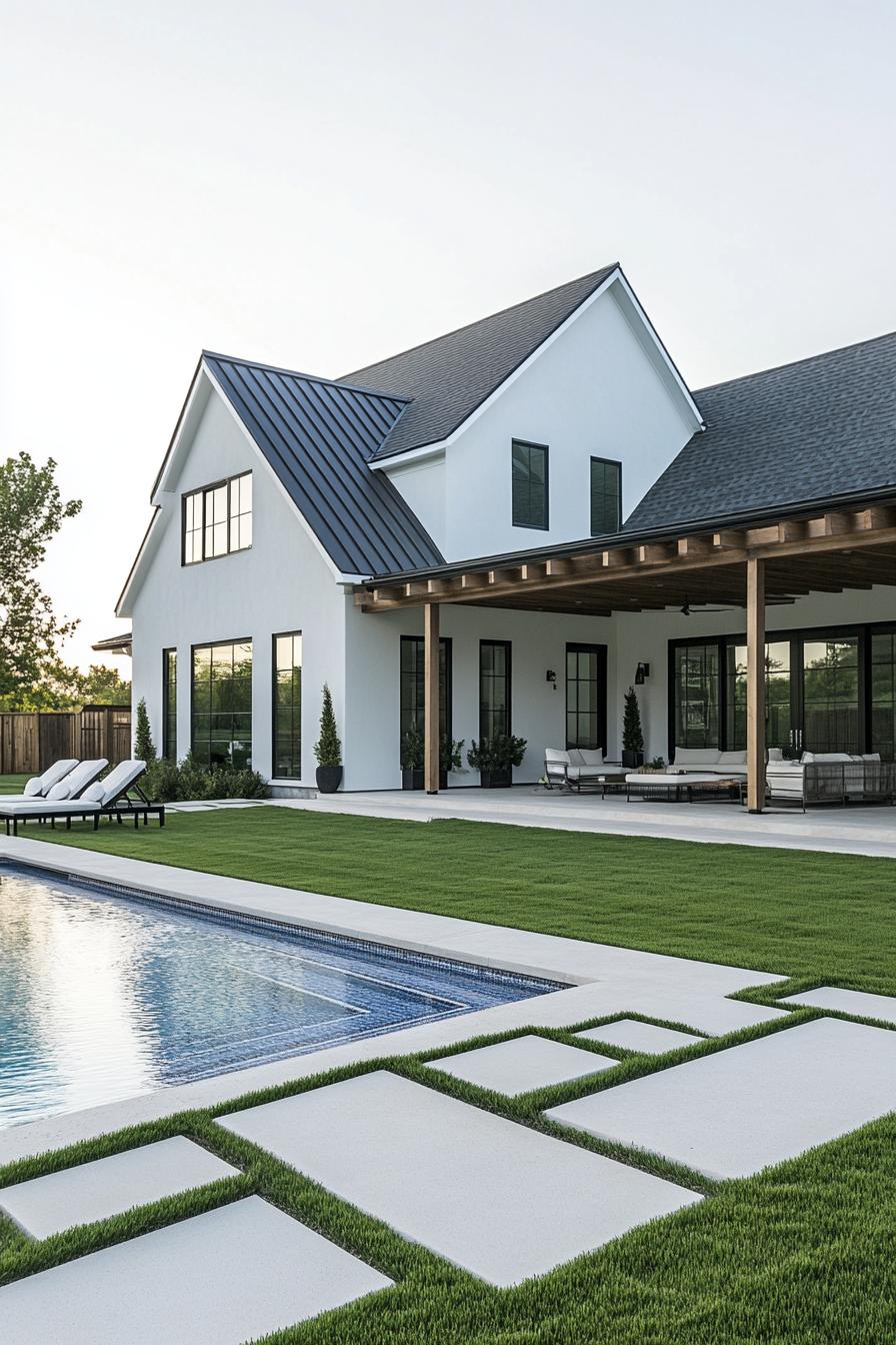 Modern house with sleek lines and a pool