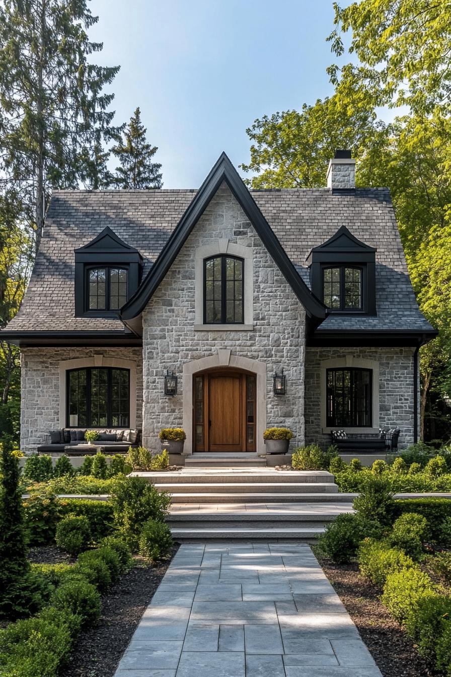 Charming stone cottage with a steep roof in a forest setting