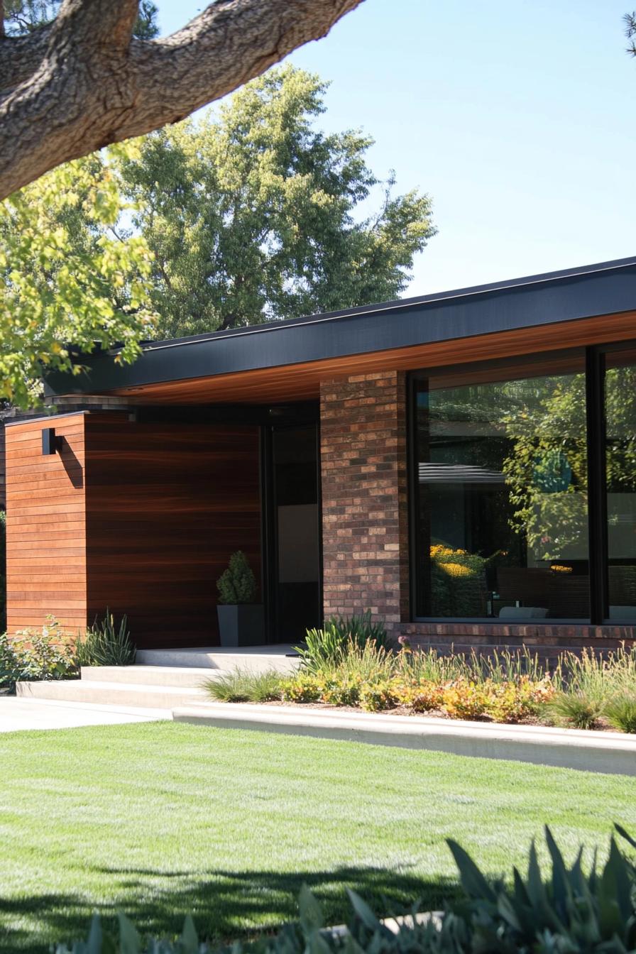 Modern suburban house with brick and wood detailing