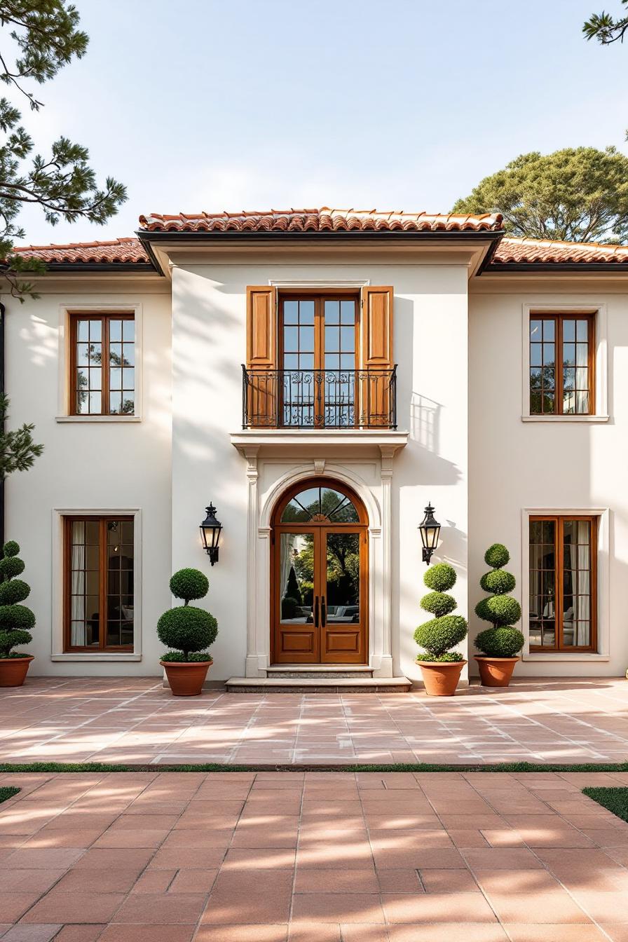 Elegant Italian farmhouse with manicured topiary