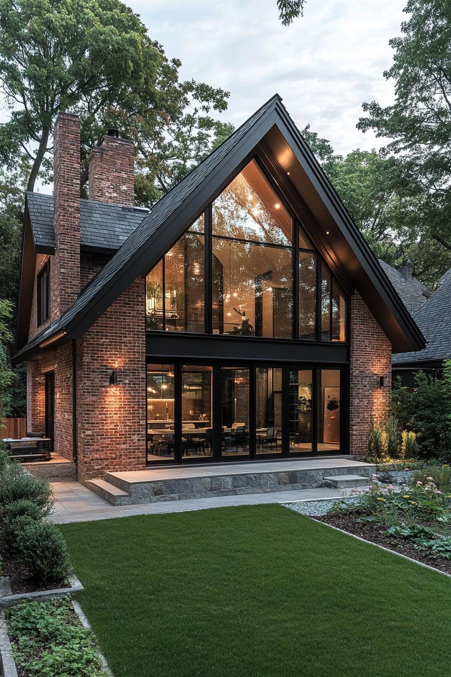 Modern house with a steep gable roof and large windows