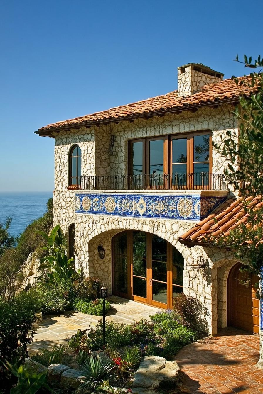 Mediterranean-style stone house overlooking the ocean