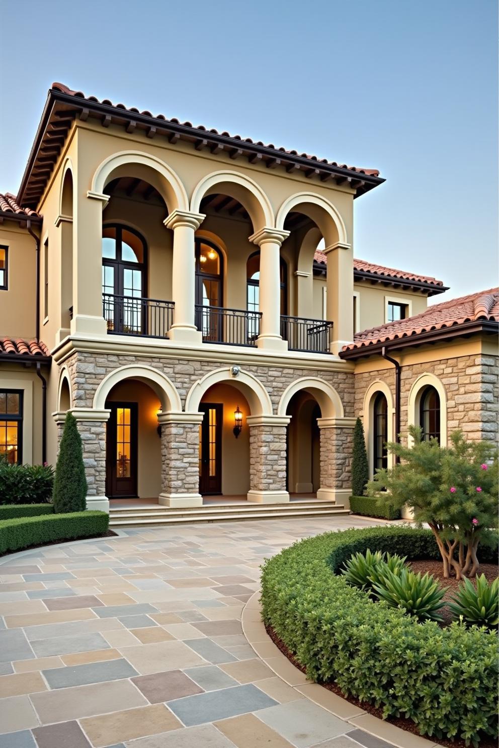 Elegant arches of a Tuscan villa with stone accents