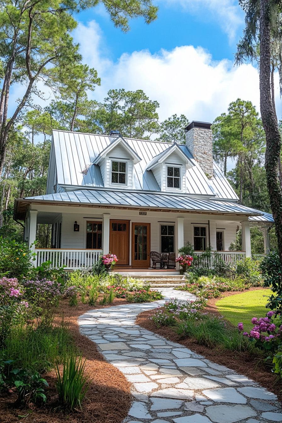 Charming cottage with a wrap-around porch and blooming garden