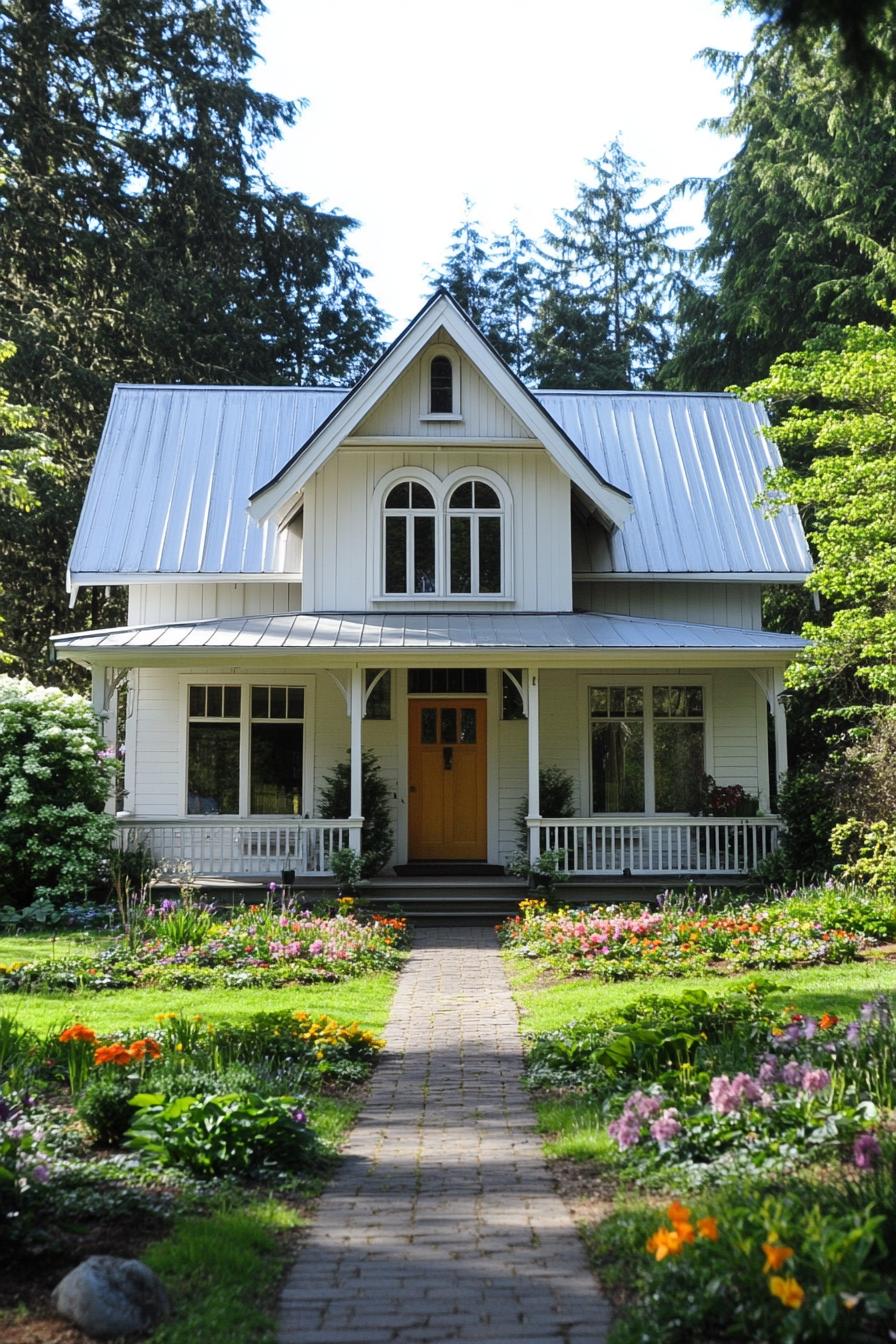 A quaint house with a front garden and a welcoming porch