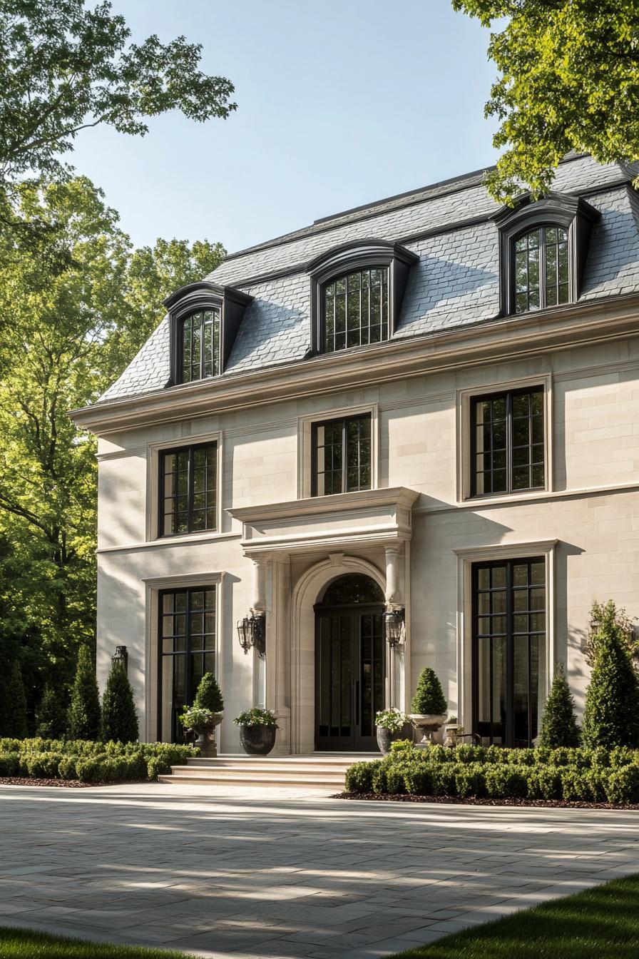 Elegant stone house with a slate roof