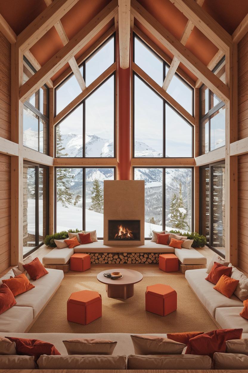 Cozy living room with mountain views