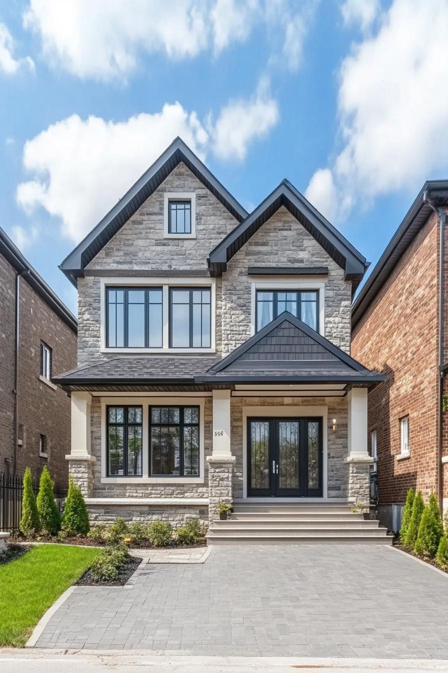 Modern house with stone facade and charming gables