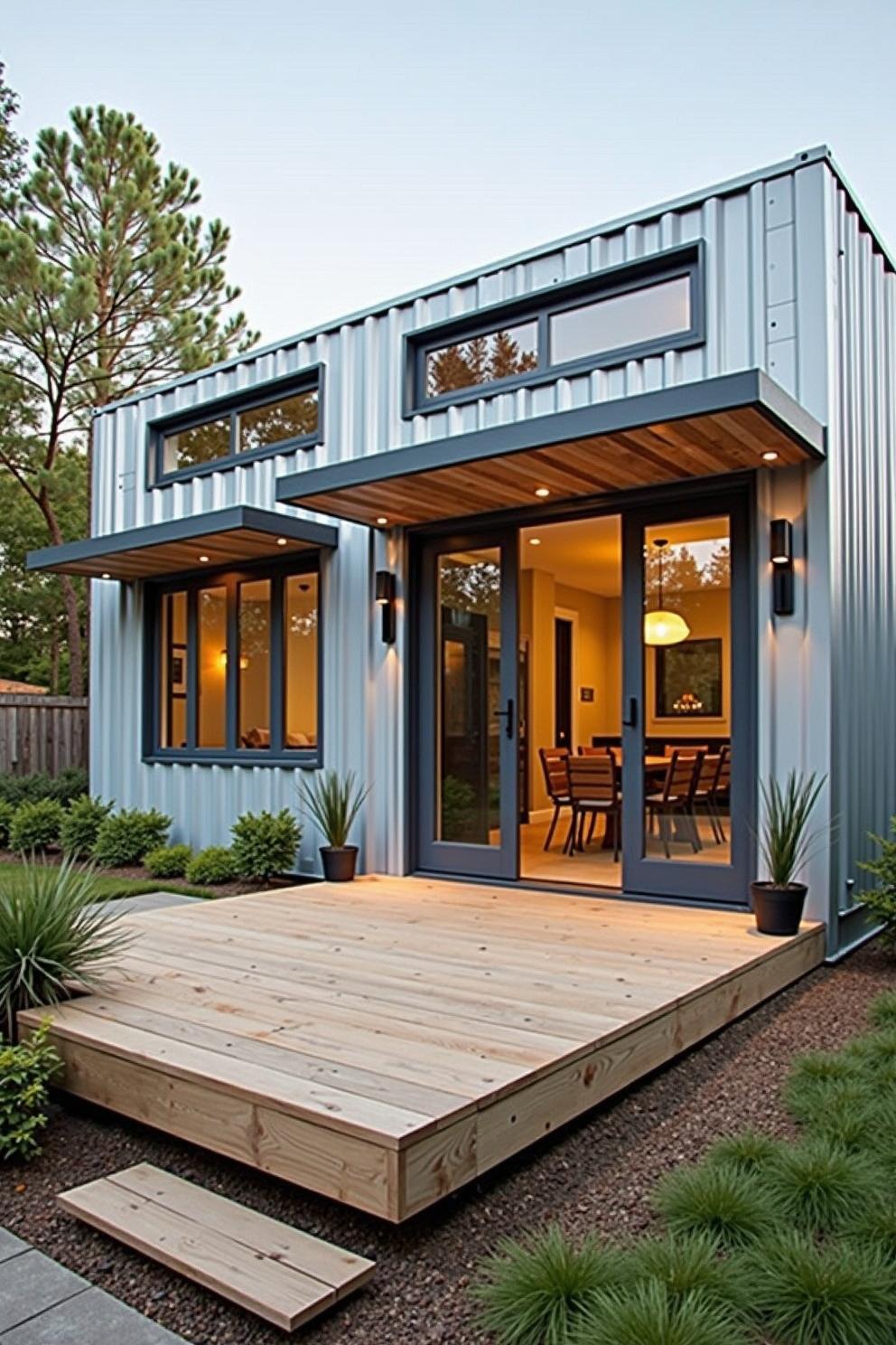 Tiny home with stylish deck and large windows