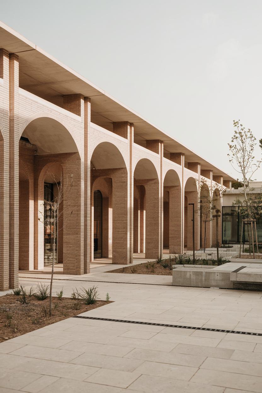 Row of brick arches forming a corridor in a contemporary setting