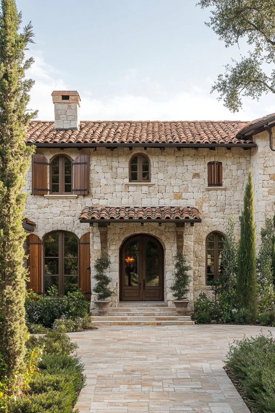 Charming stone farmhouse with rustic wooden shutters