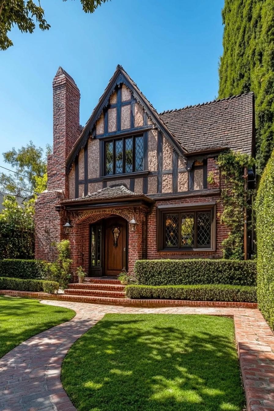 Tudor-style house with brick and timber accents