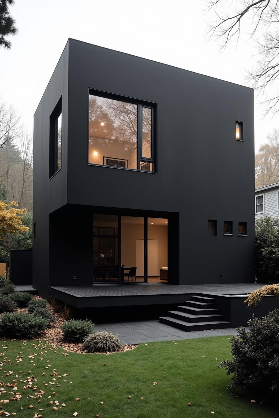 Dark, cube-shaped concrete house with minimal windows