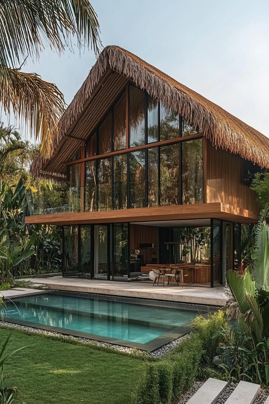 Cozy bamboo cottage with a sparkling pool