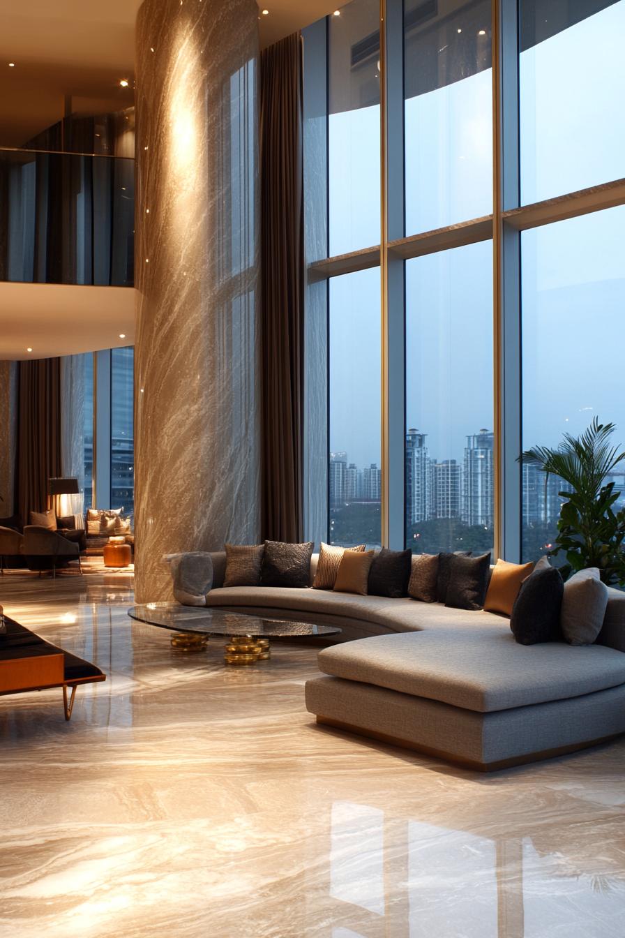 Spacious penthouse lounge with panoramic windows