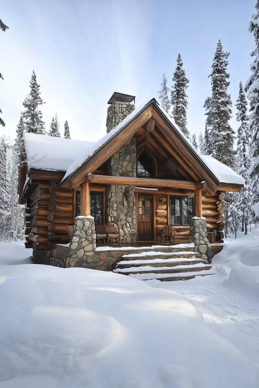 Charming log cabin nestled in a snowy forest