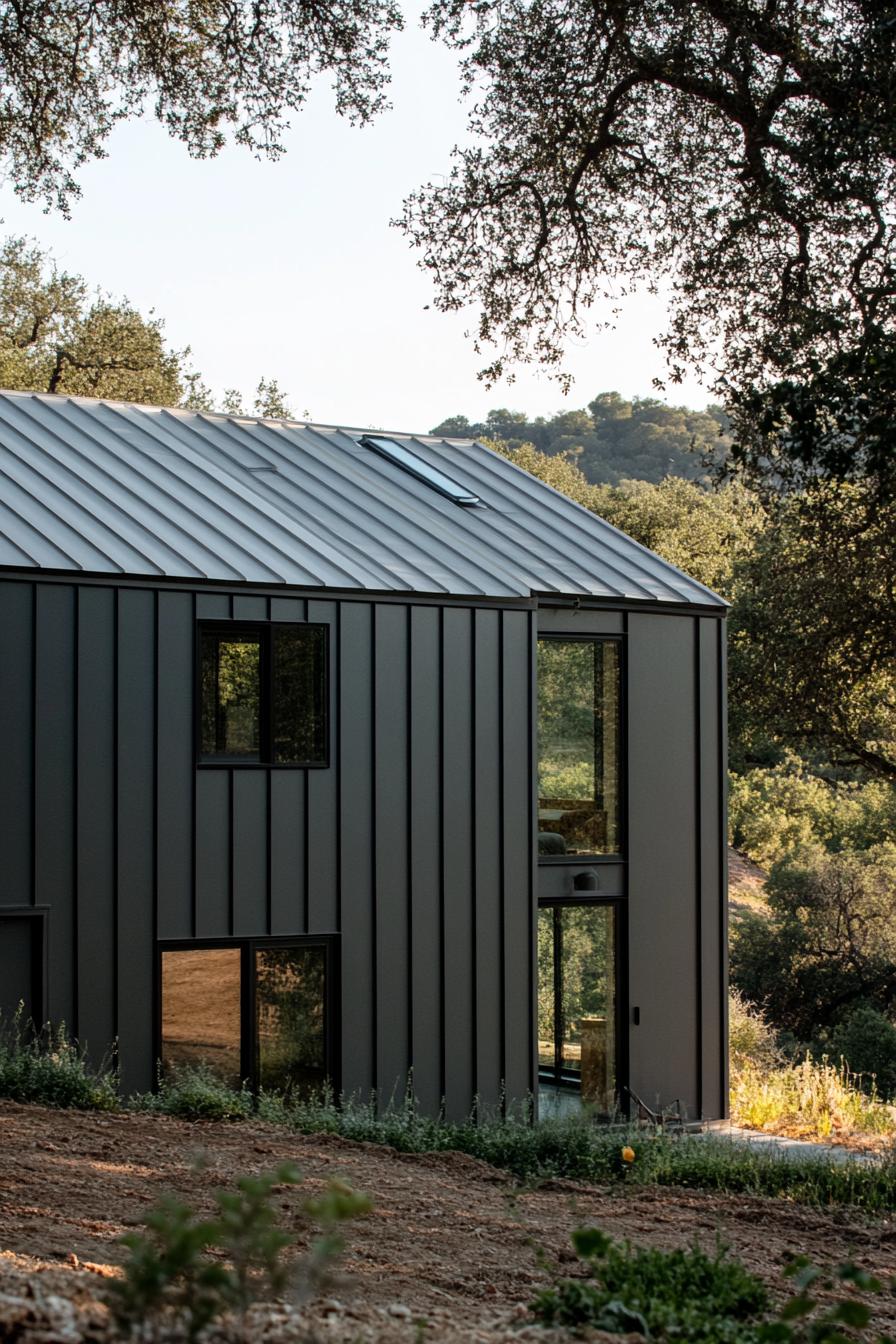 Modern metal home surrounded by greenery