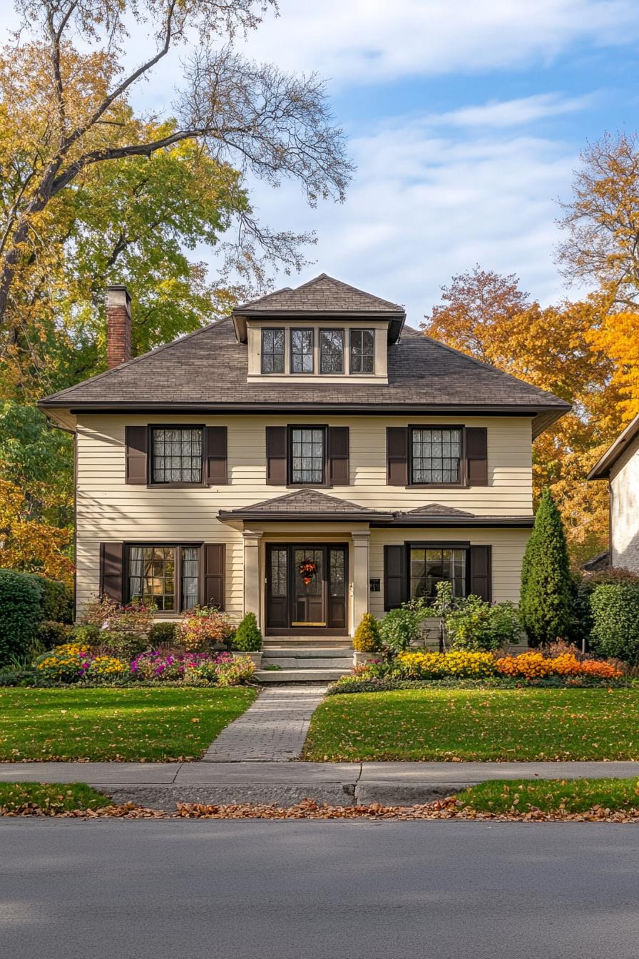 Charming suburban house with fall foliage