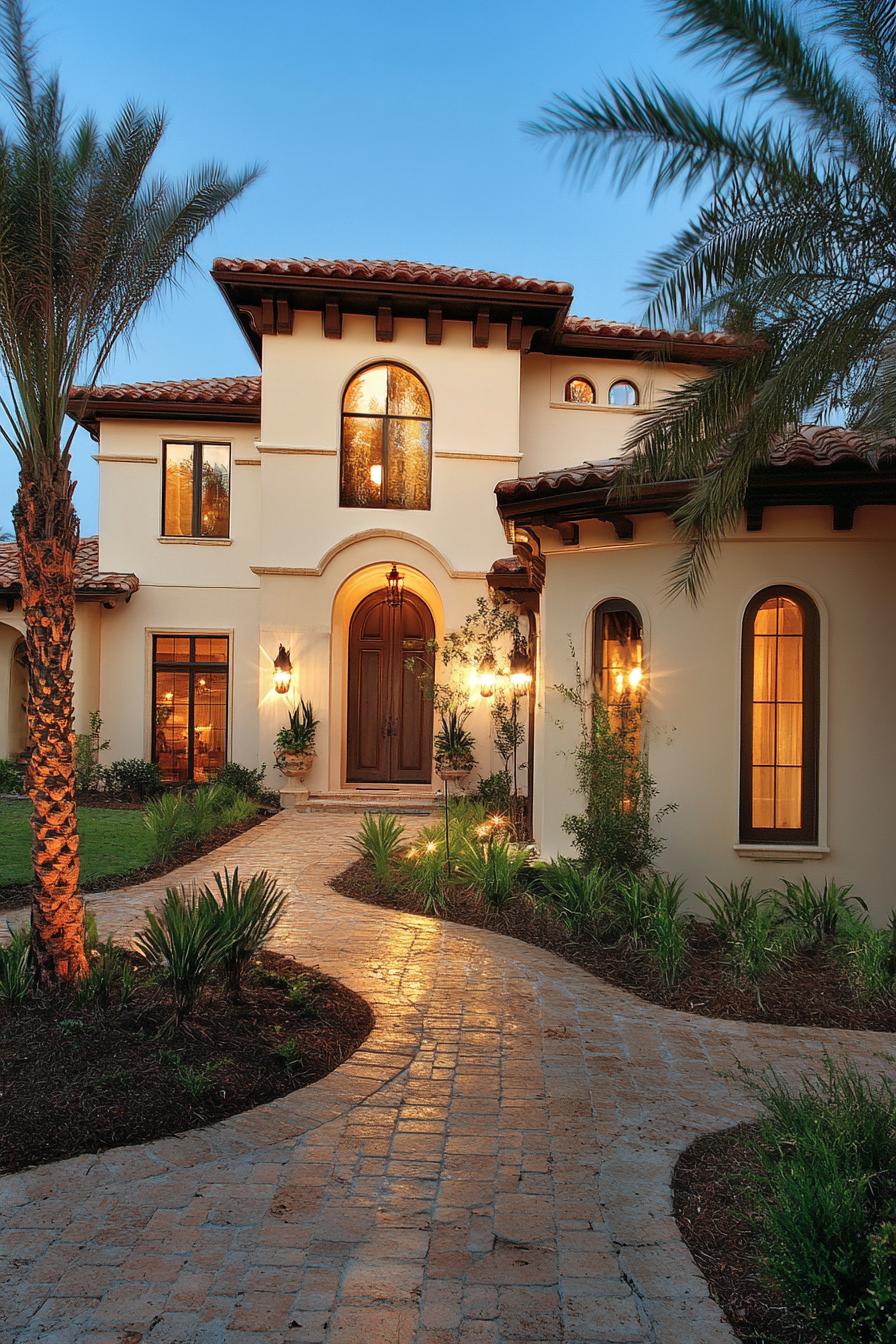 Charming villa with arched windows and a warm entrance