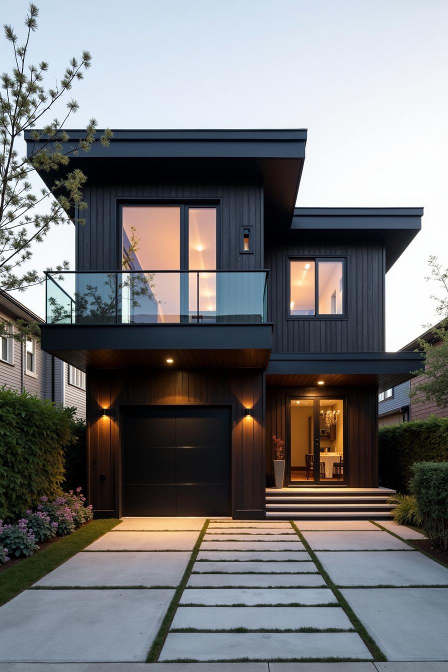 Contemporary black house with large windows and modern design