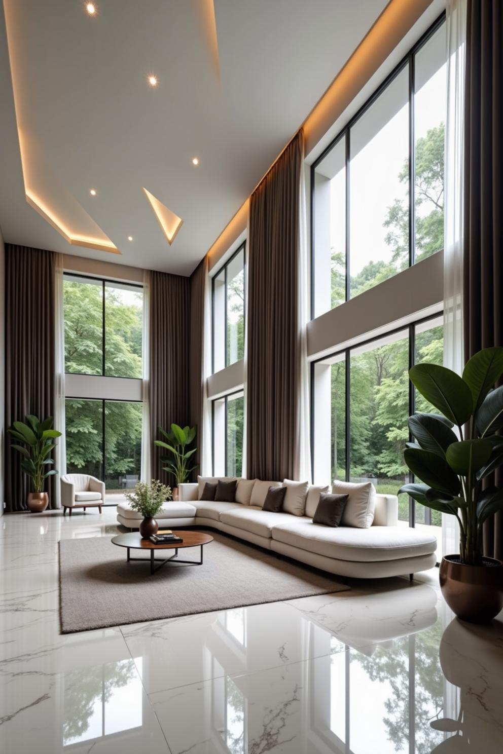 Spacious room with large windows and modern decor