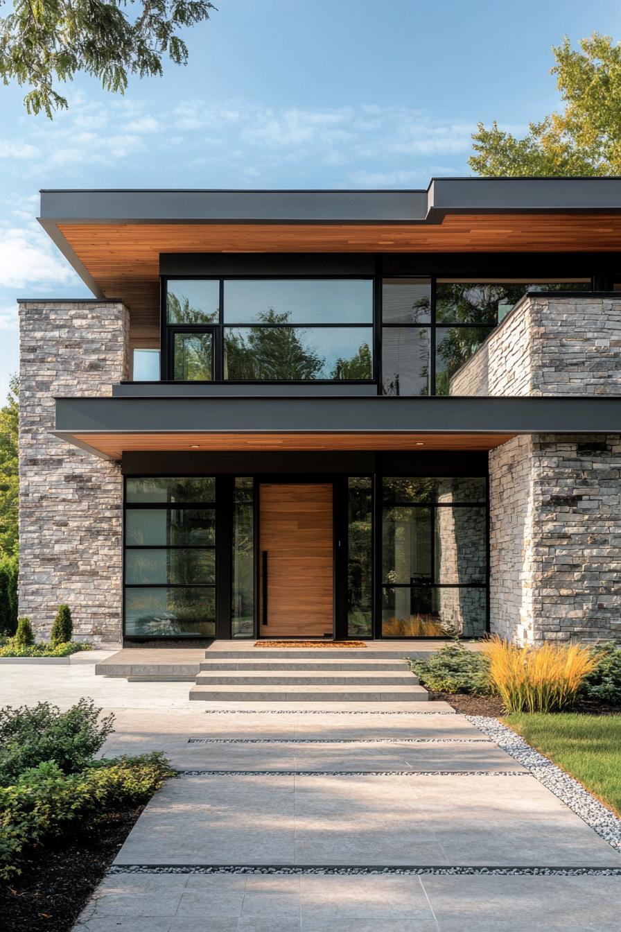 Modern house with stone and glass features