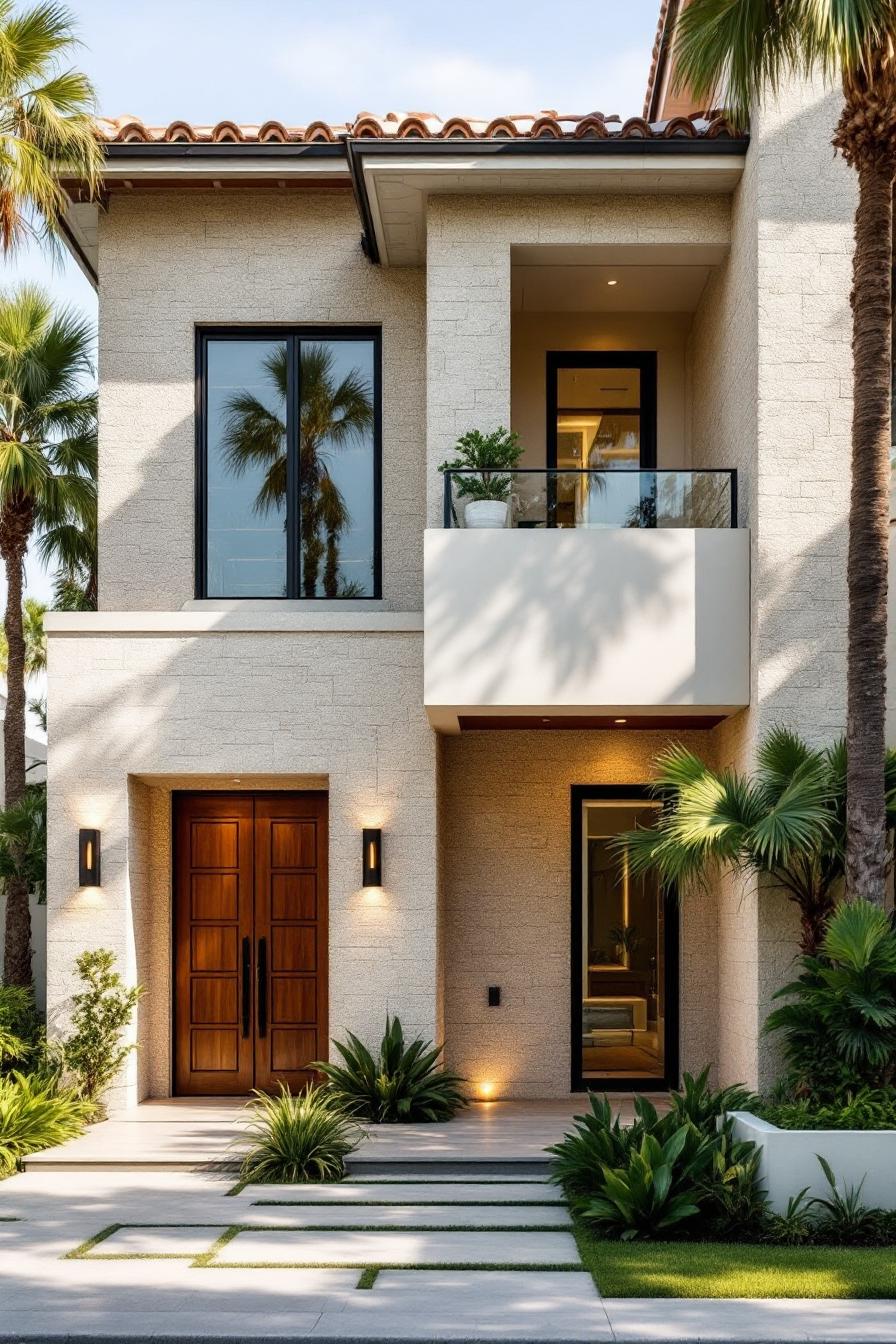 Modern luxury home with palm trees