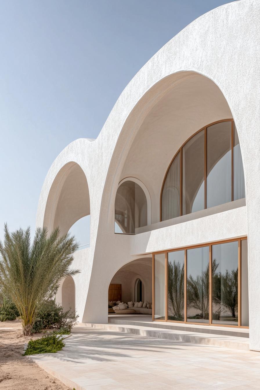 Modern white house with large arched windows