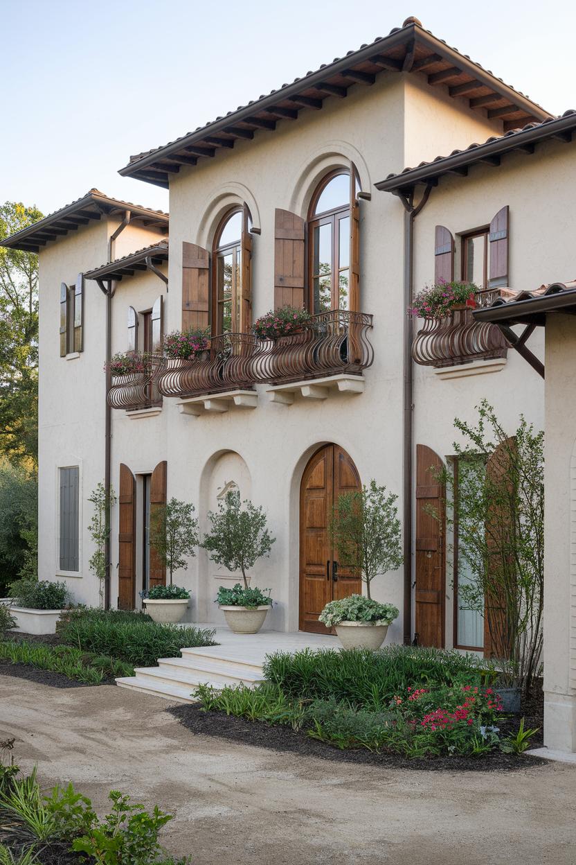 Charming Italian farmhouse with arched windows and wooden shutters