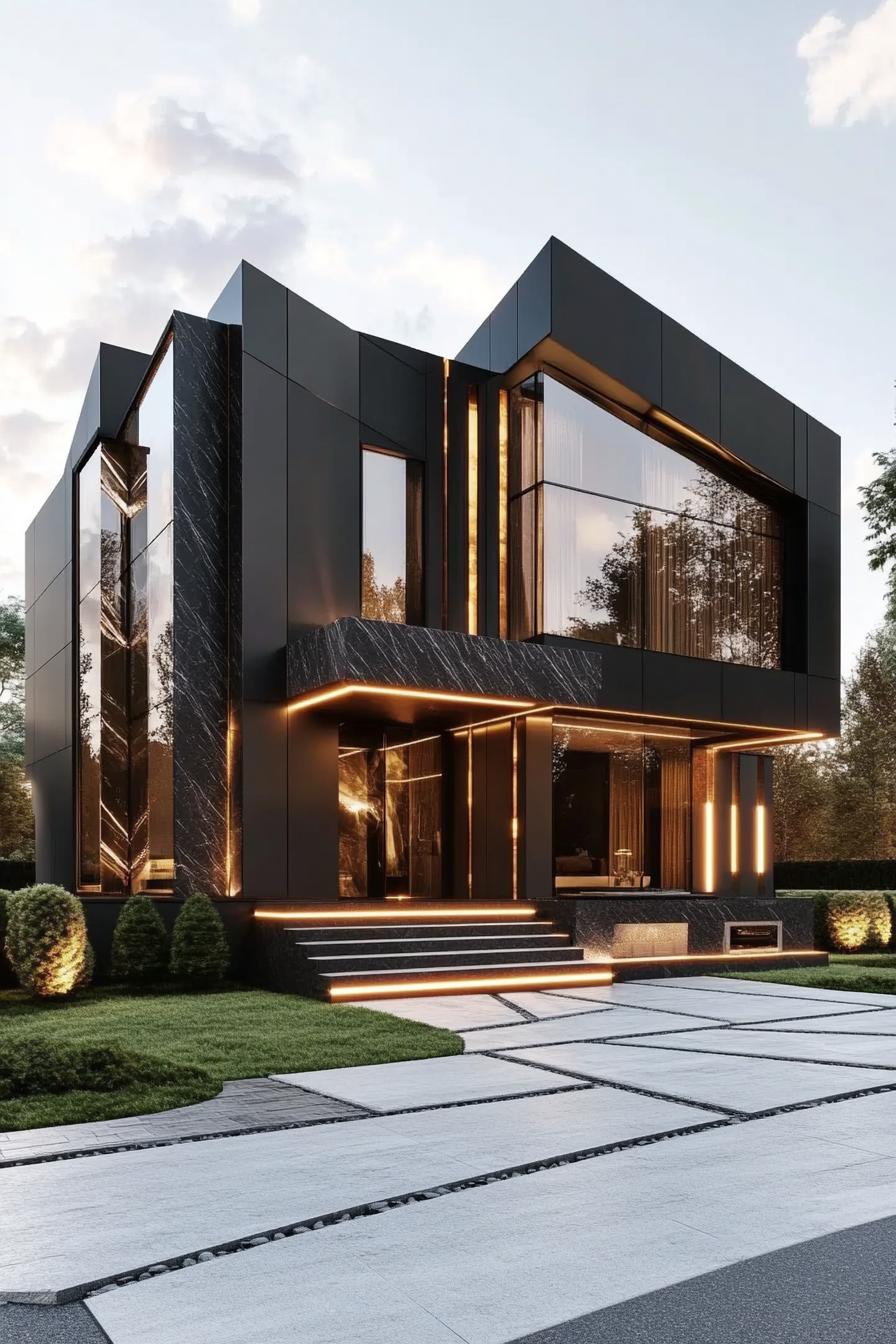 Sleek modern house with black marble facade