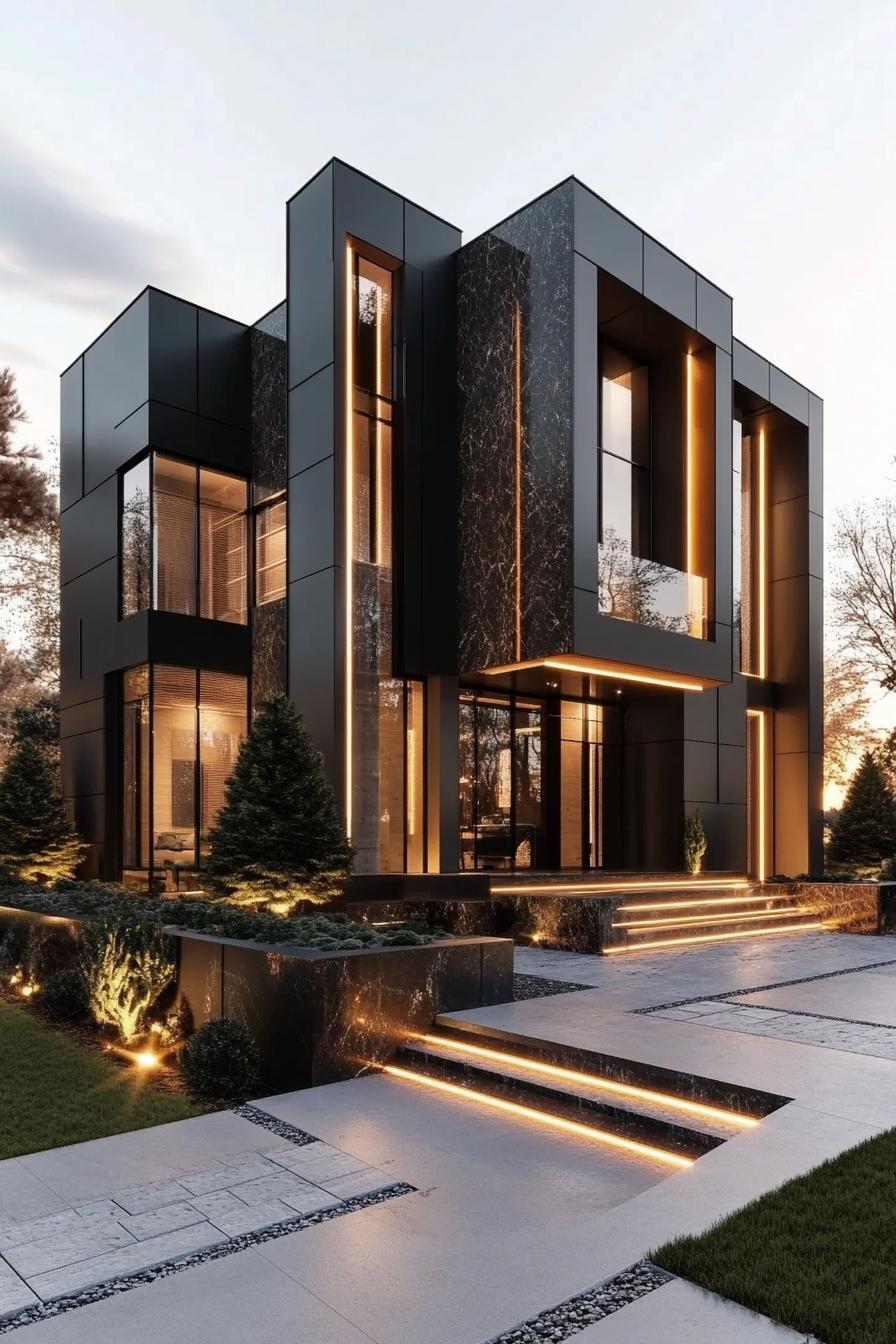 Modern house exterior with glowing accents and sleek design