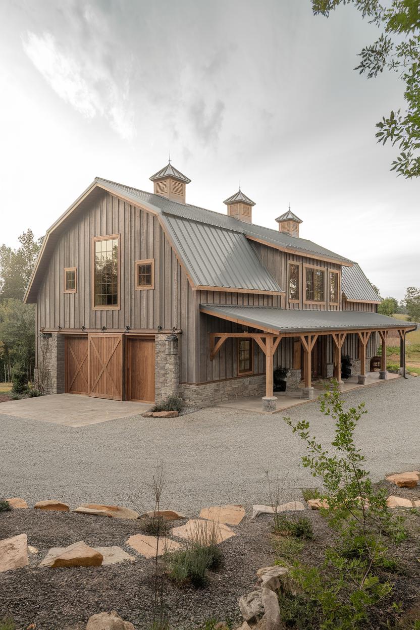 Wooden barn-style house with a metal roof