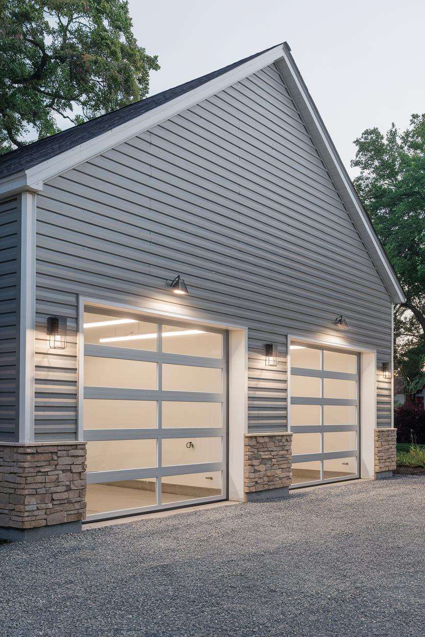 Two-tone modern garage with large windows