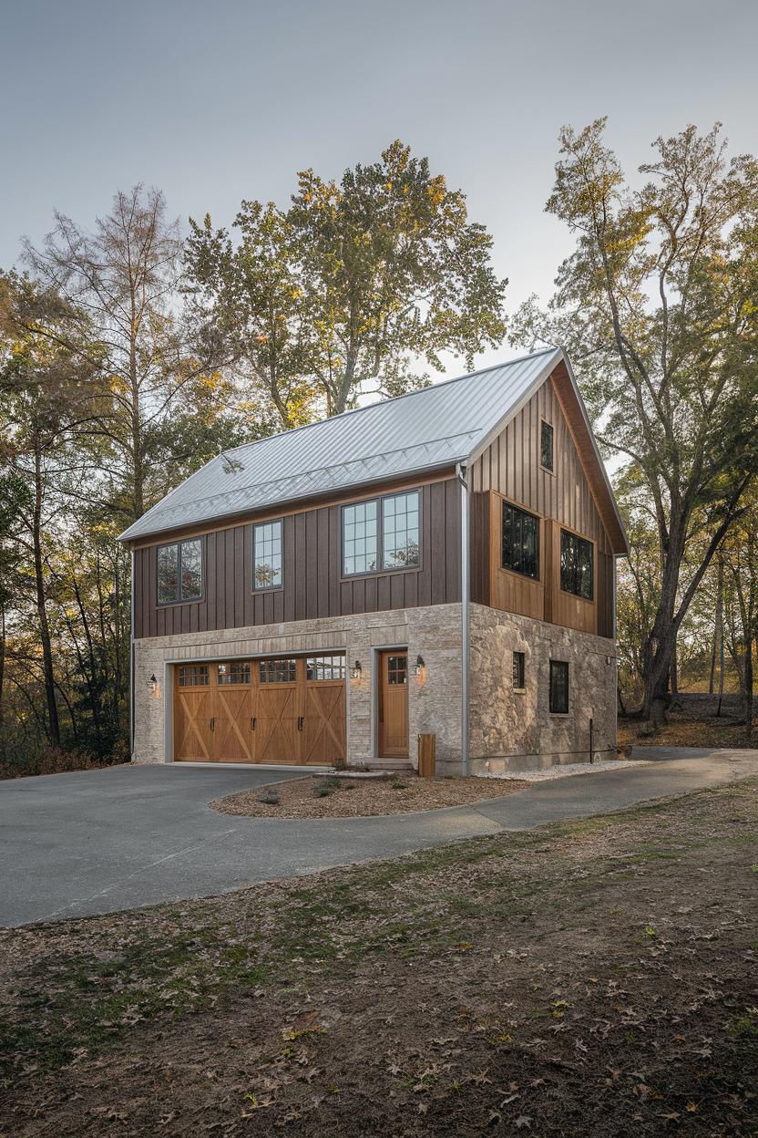 Charming stone garage house with wooden accents