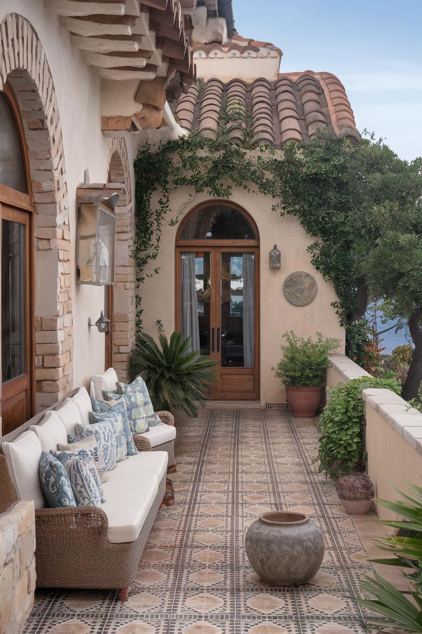 Charming Mediterranean-style patio with cozy seating