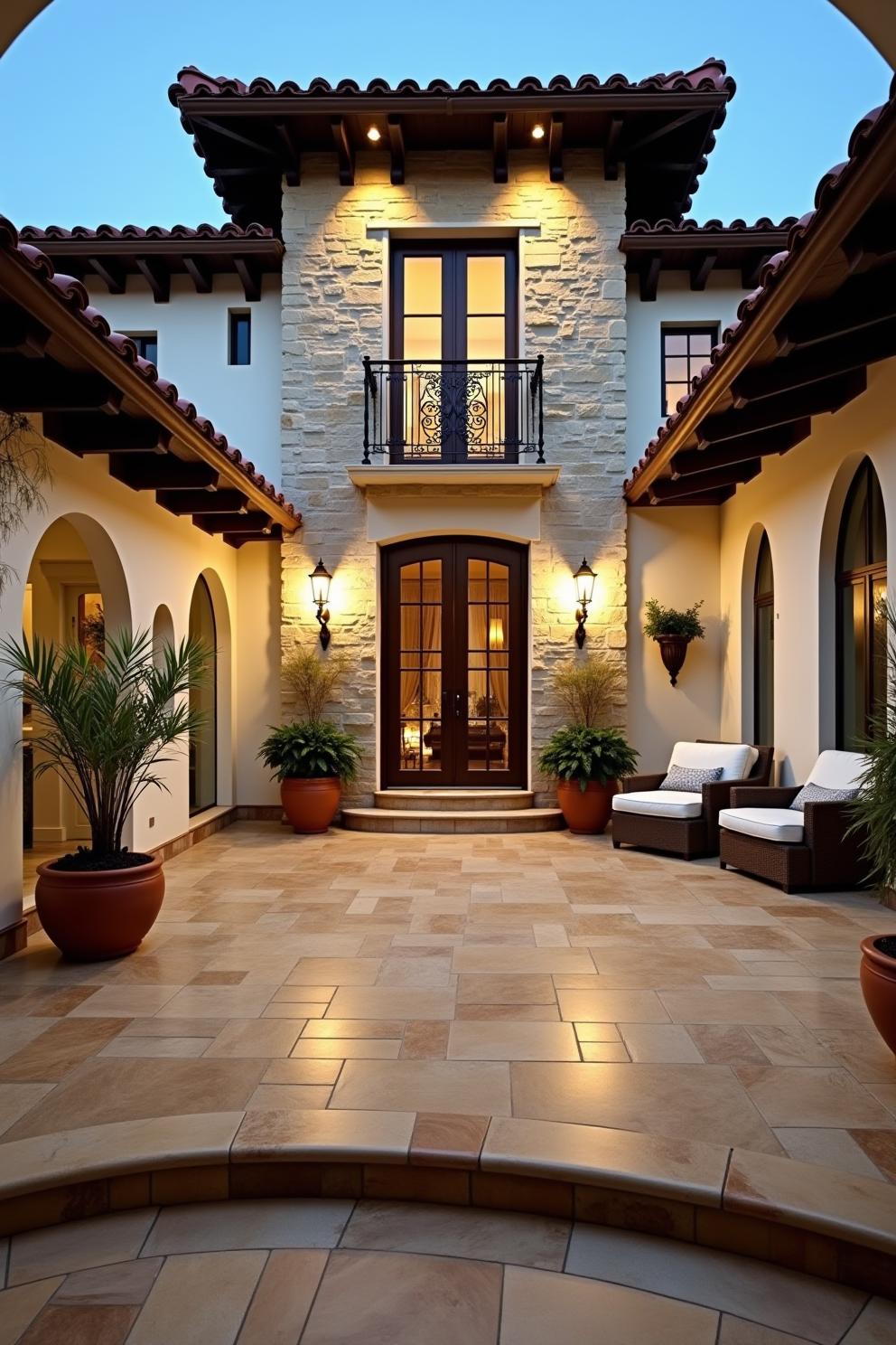 A picturesque Tuscan courtyard at dusk