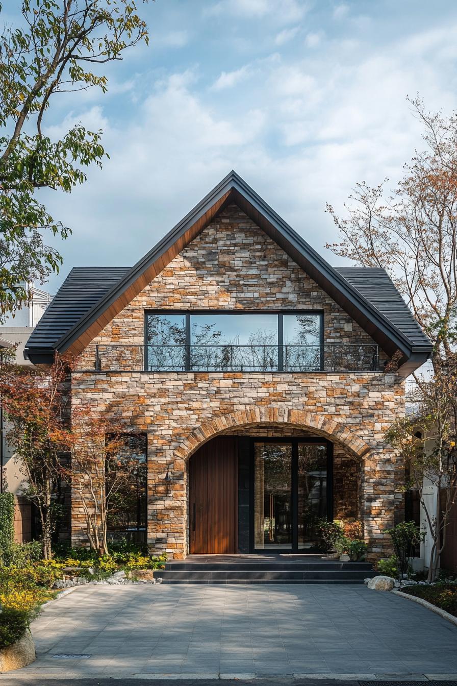 Charming stone house with arched entrance and large upper window