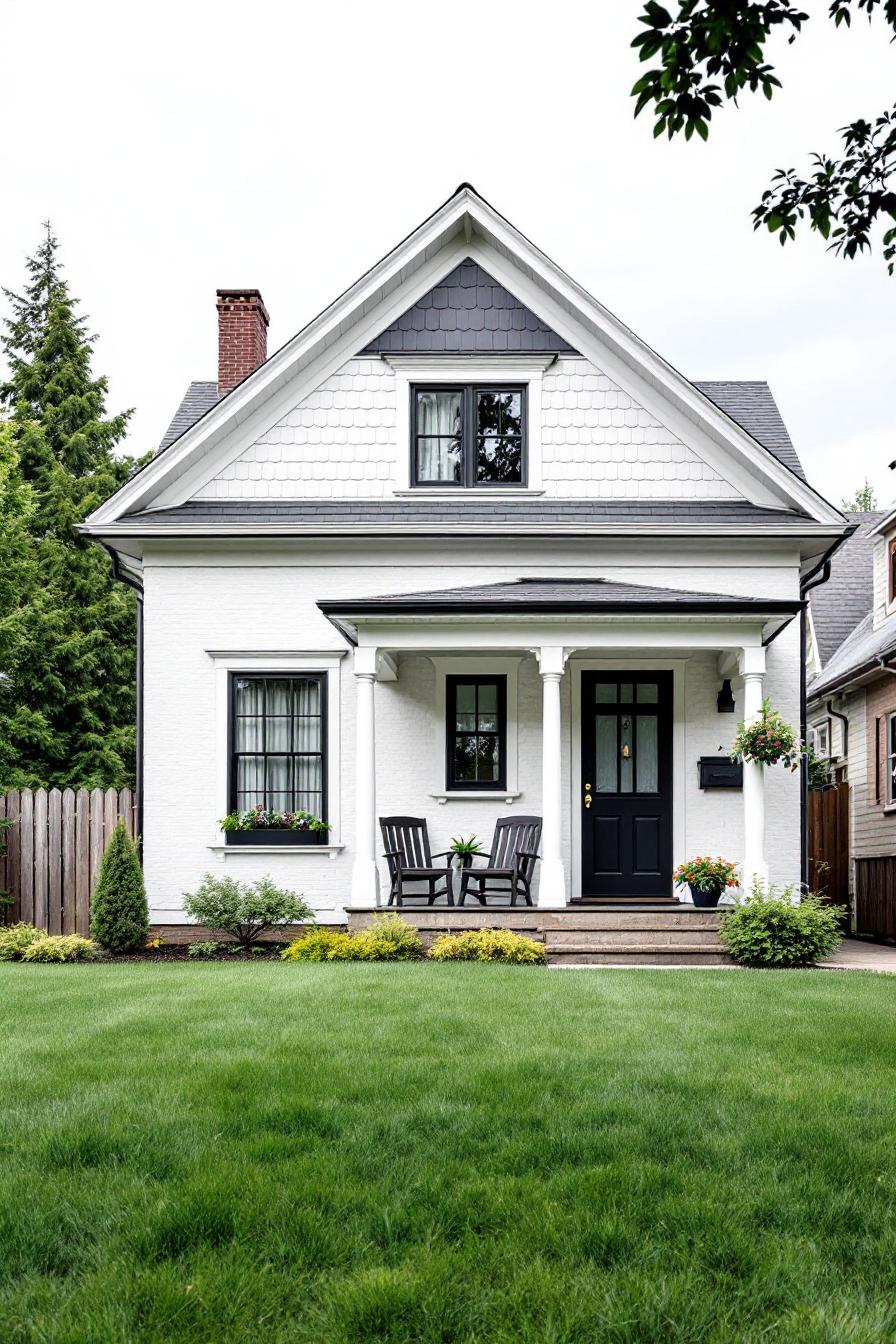 Cozy white house with inviting porch