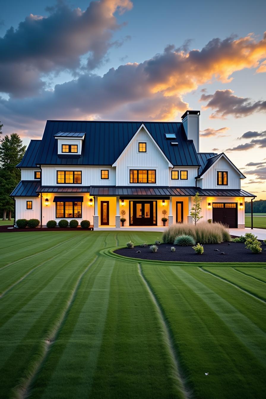 Chic house with black roof and large windows