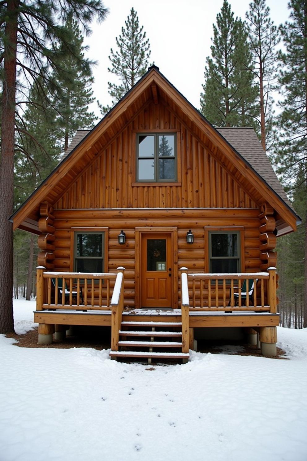 Cozy cabin amidst snowy woods