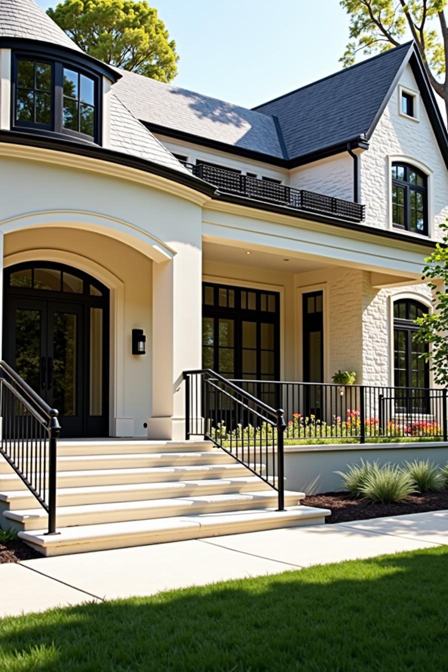 Elegant front view of a suburban house with a classic design