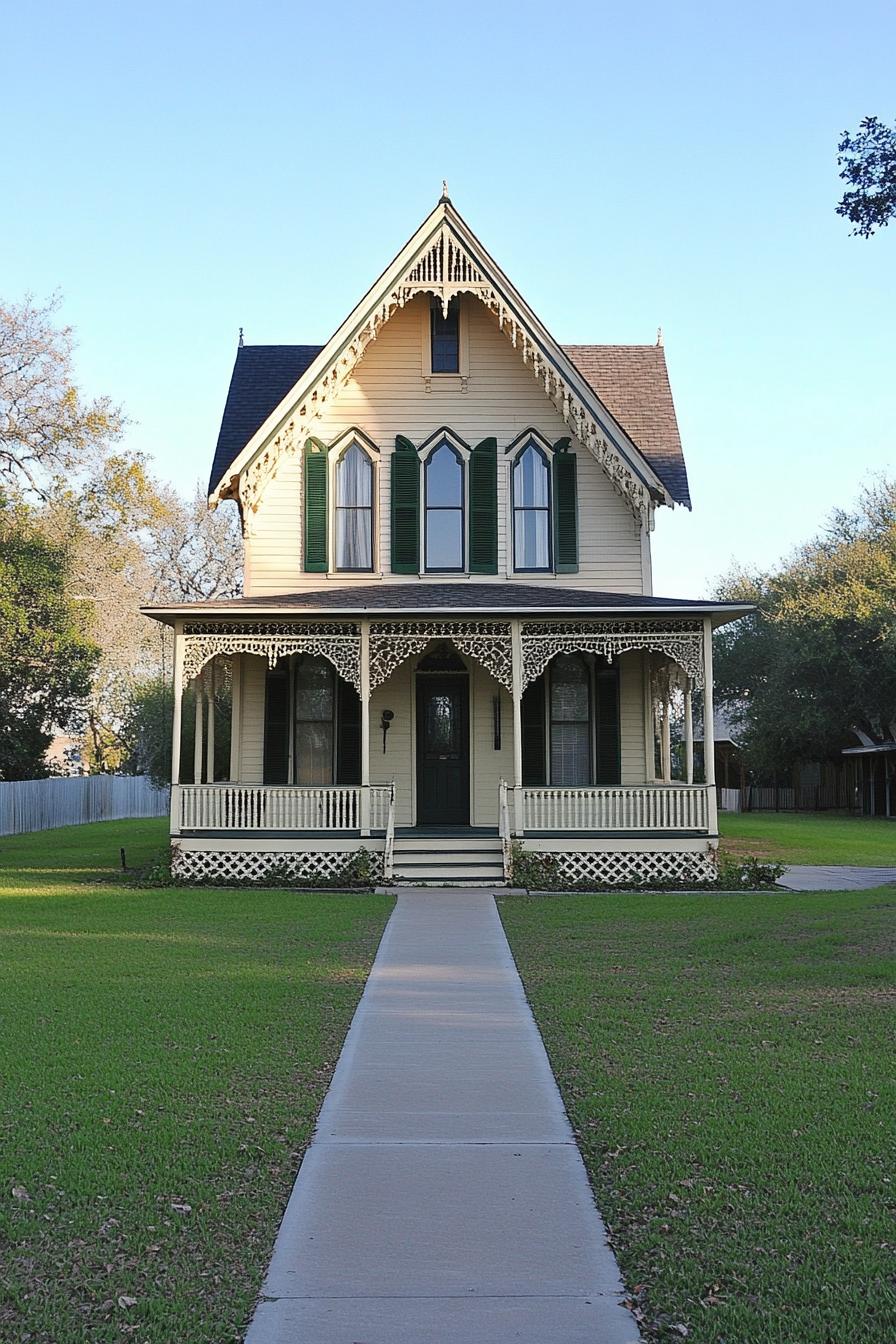 Vintage house with gabled roof and decorative trim