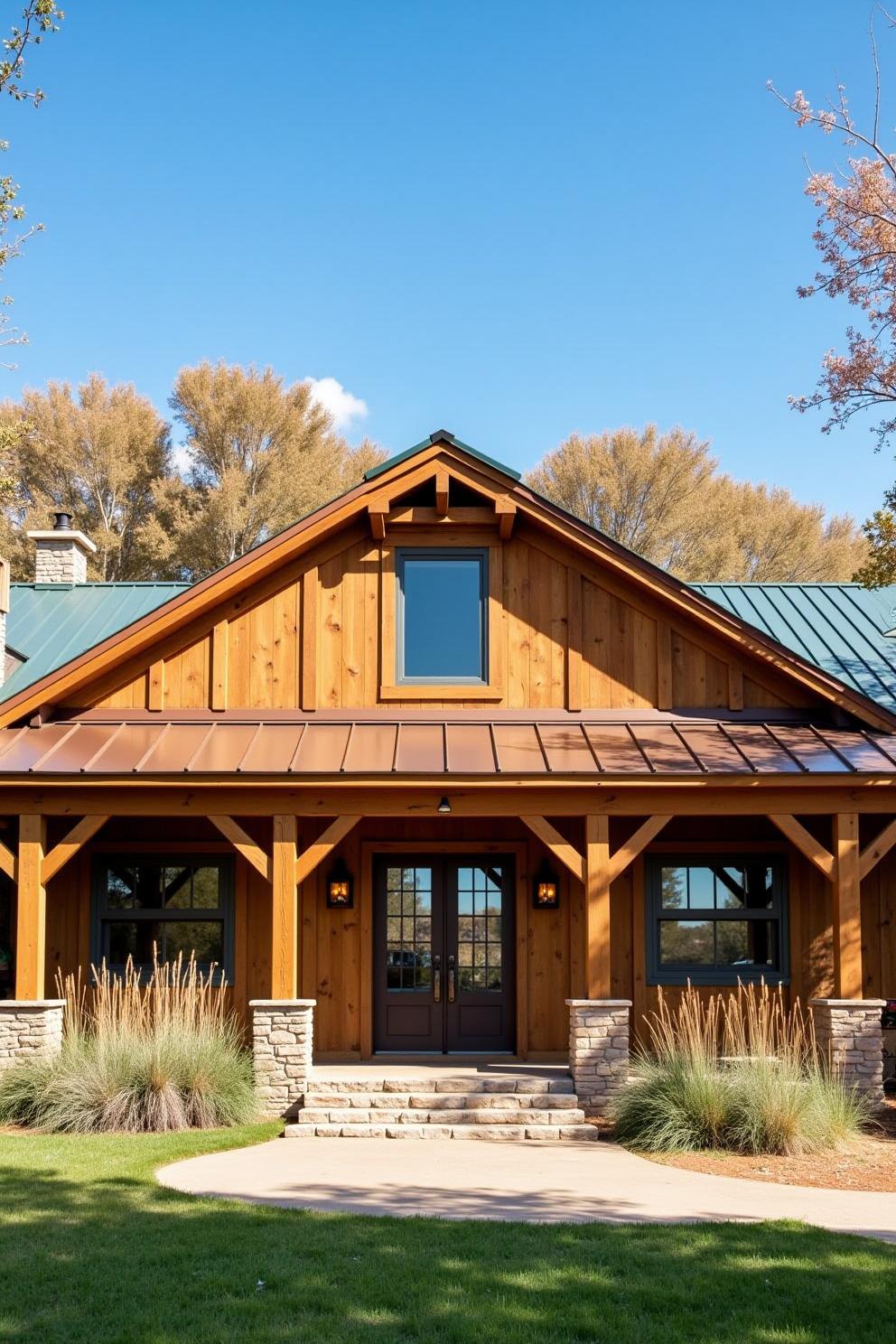 Quaint wood-paneled ranch home with stone accents