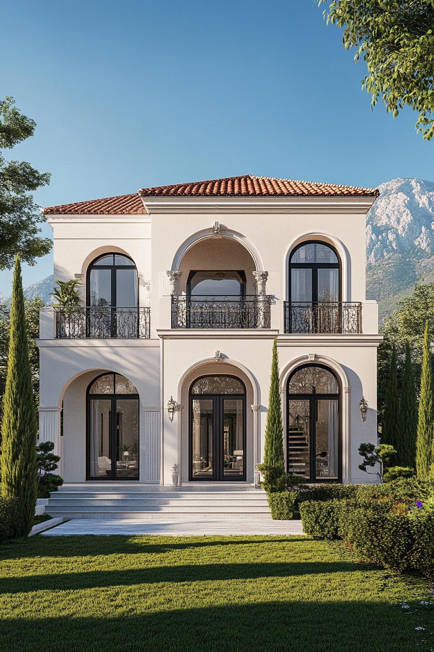 Two-story house with arches and a tile roof