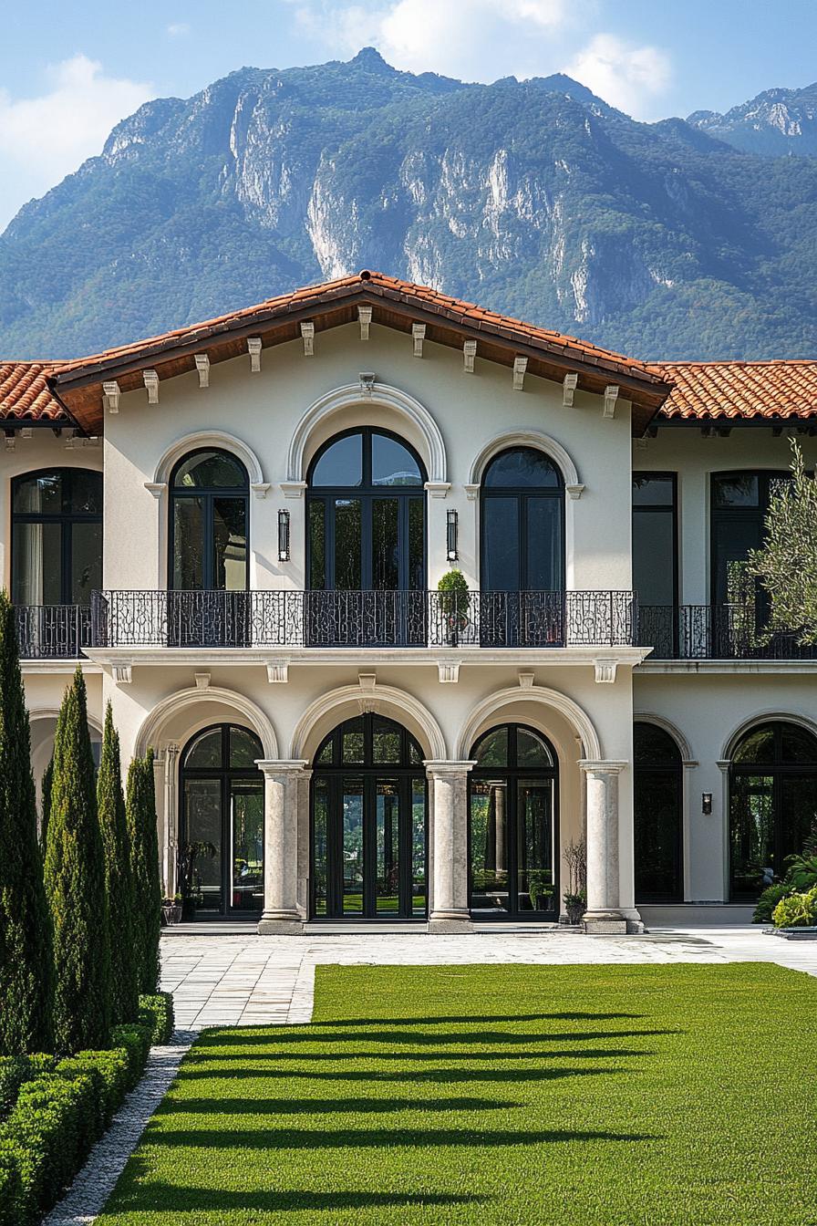 Elegant mansion in front of a mountain view