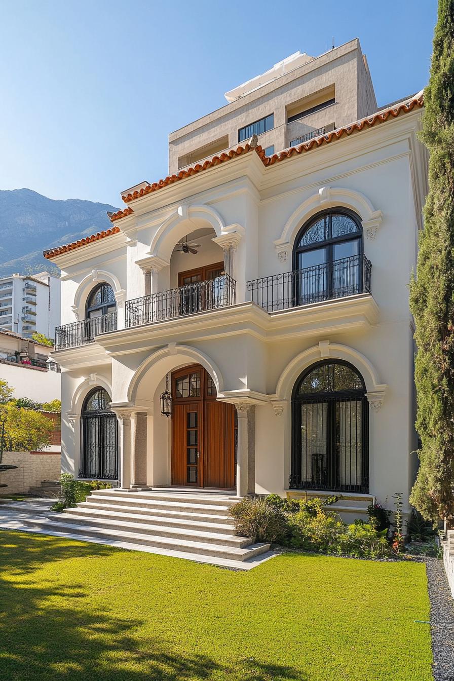 Luxury house with arched windows and red-tiled roof