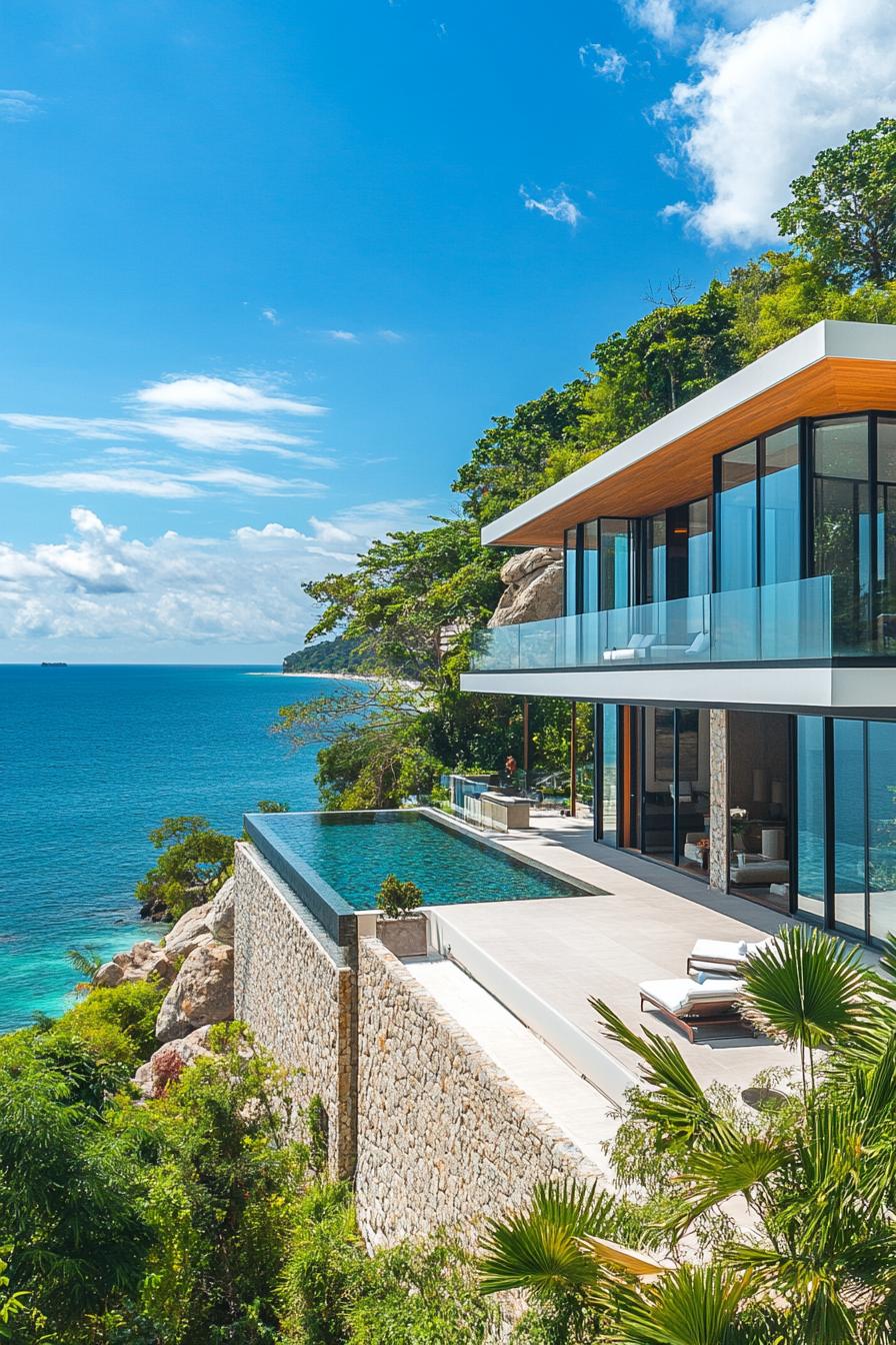 Luxury house perched on cliffs with infinity pool overlooking ocean