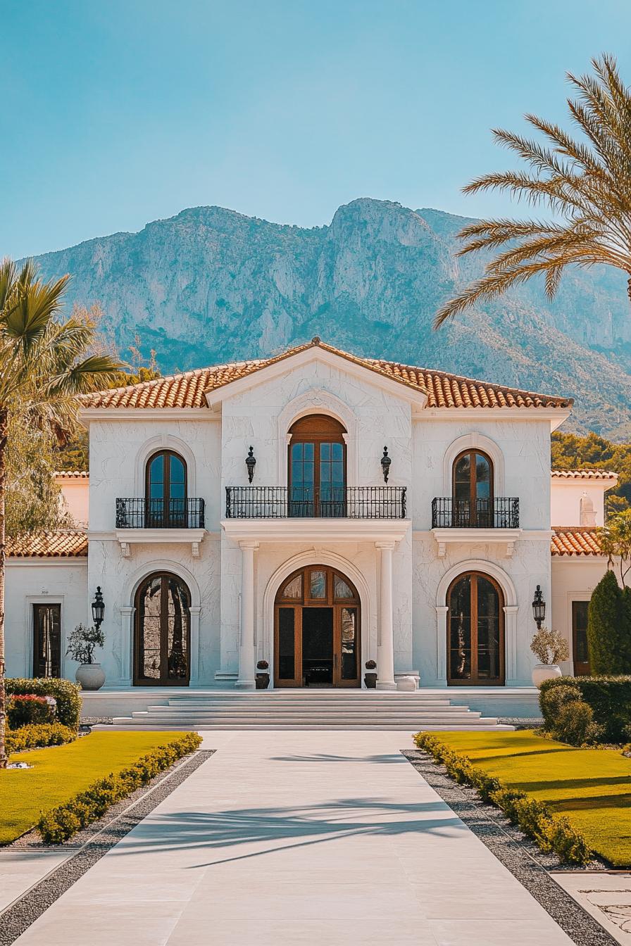 Luxury house framed by mountains