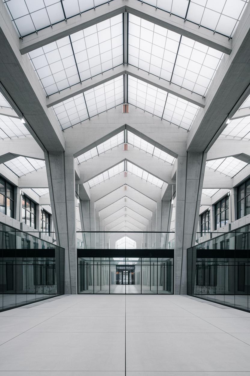 Vaulted arched hallway with glass walls and ceiling